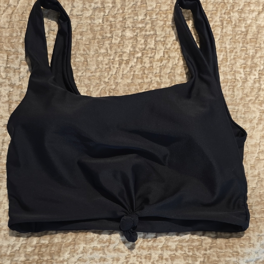 Black Women's Tie Front Knot Swim Top Size Small